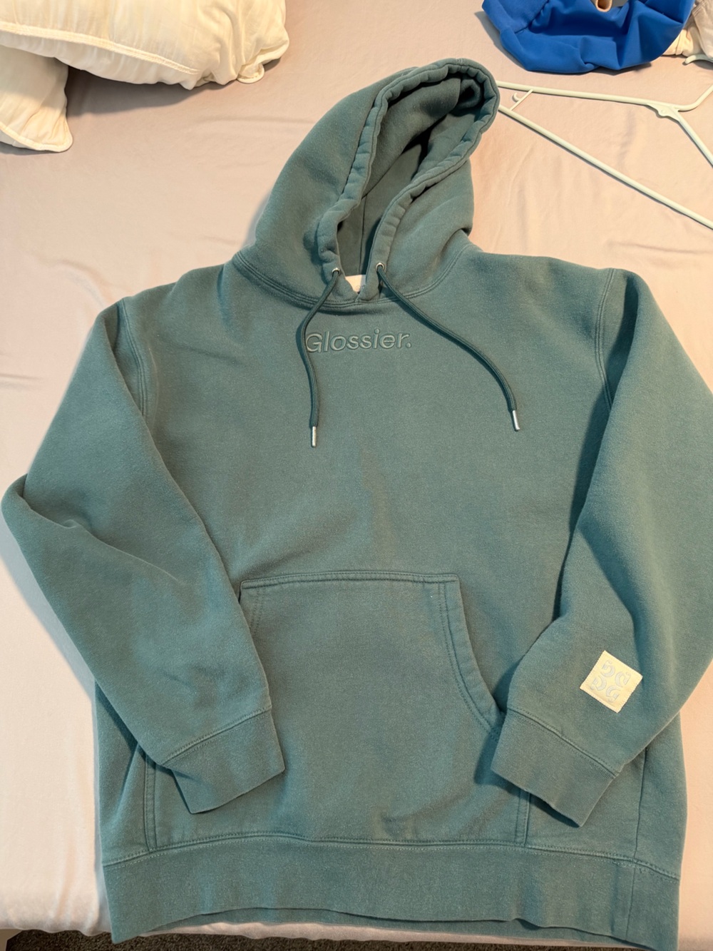 Glossier Teal Green Embroidered Logo Hoodie